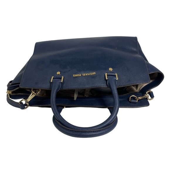 MICHAEL KORS Selma Navy Blue Saffiano Leather Medium Satchel Shoulder Bag - Picture 7 of 13